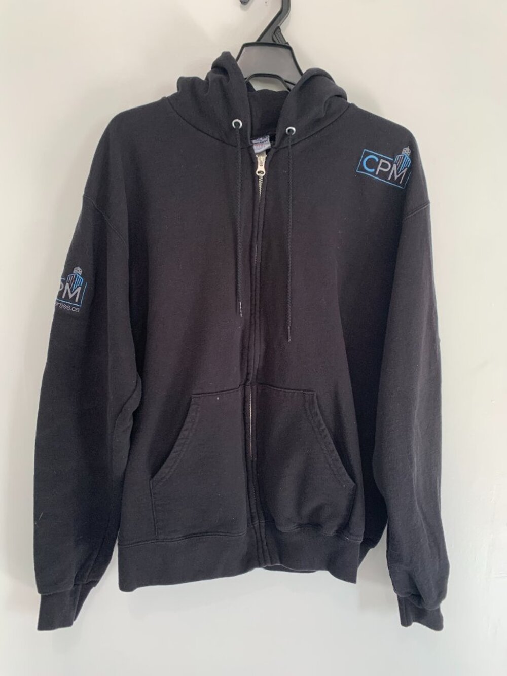 Champion Hoodie Mens Large Black Full Zip Sweatshirt Embroidered CPM Logo